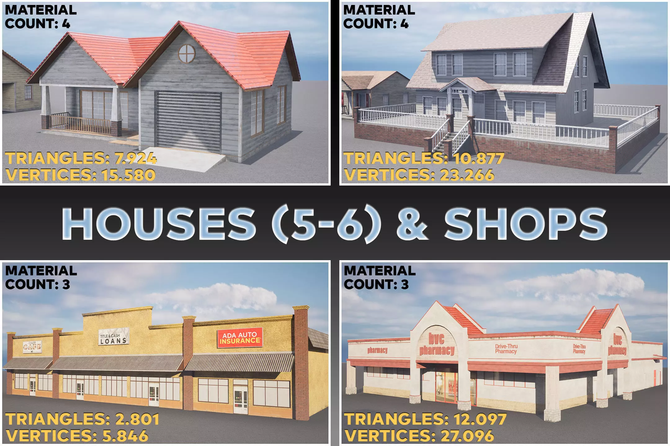 American Building Pack Low Poly 30 Unique Buildings Game Ready  Low-poly 3D model_2