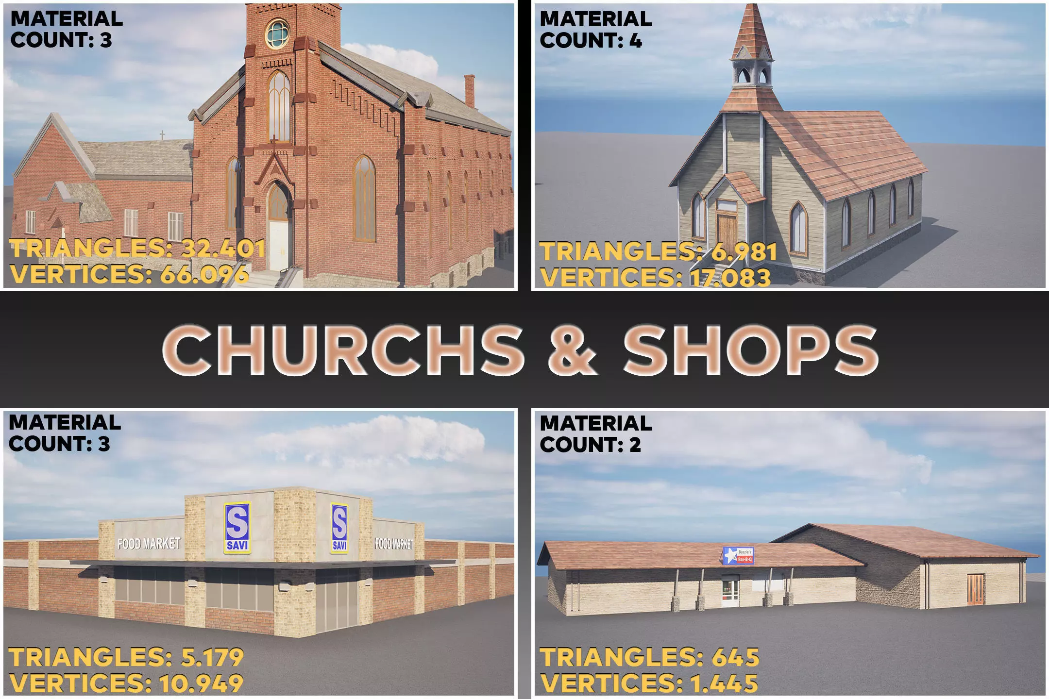 American Building Pack Low Poly 30 Unique Buildings Game Ready  Low-poly 3D model_5