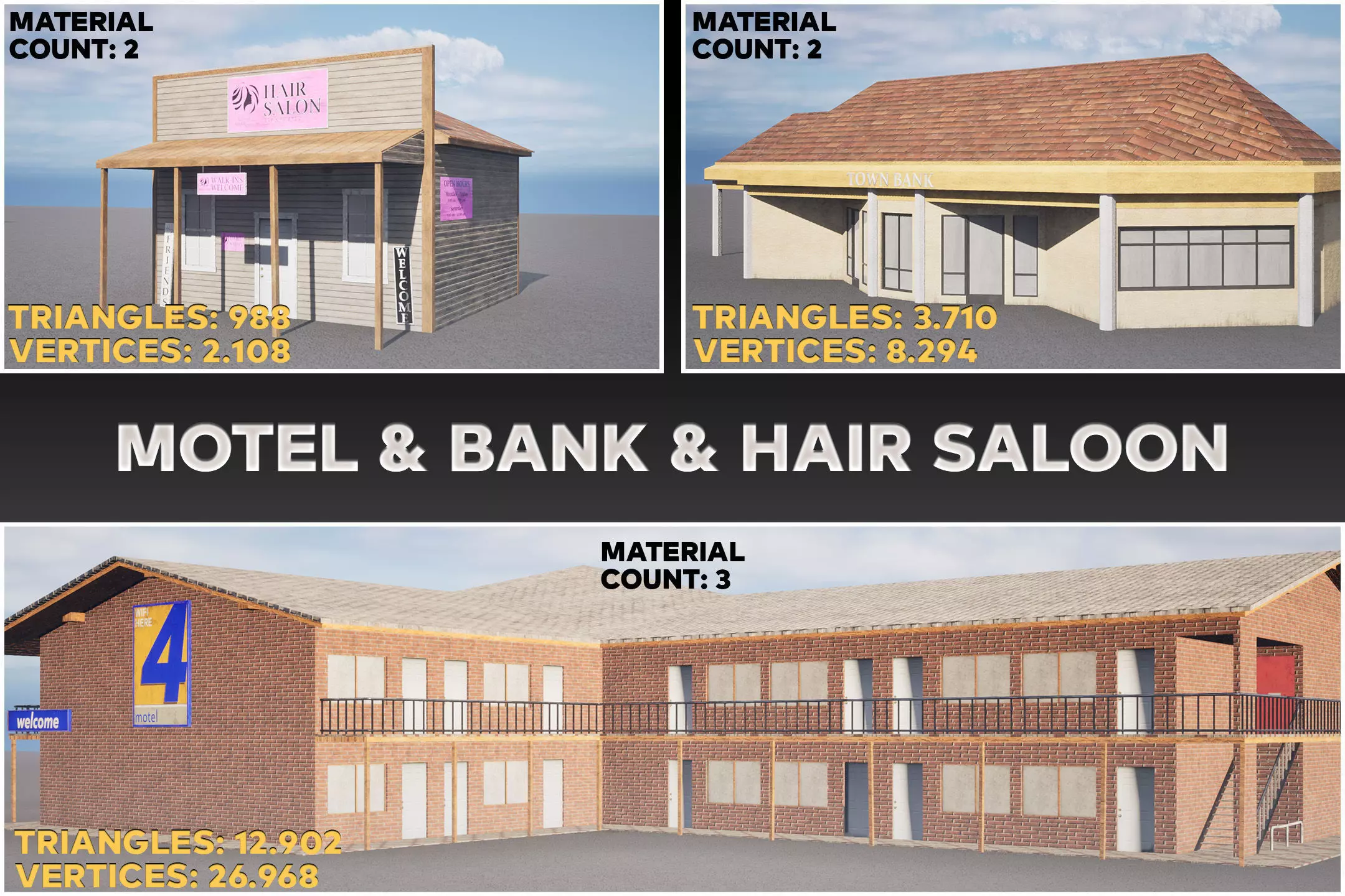 American Building Pack Low Poly 30 Unique Buildings Game Ready  Low-poly 3D model_6