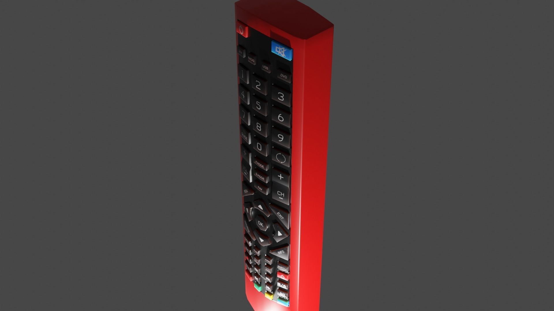 Red TV Remote Control 3D model_4
