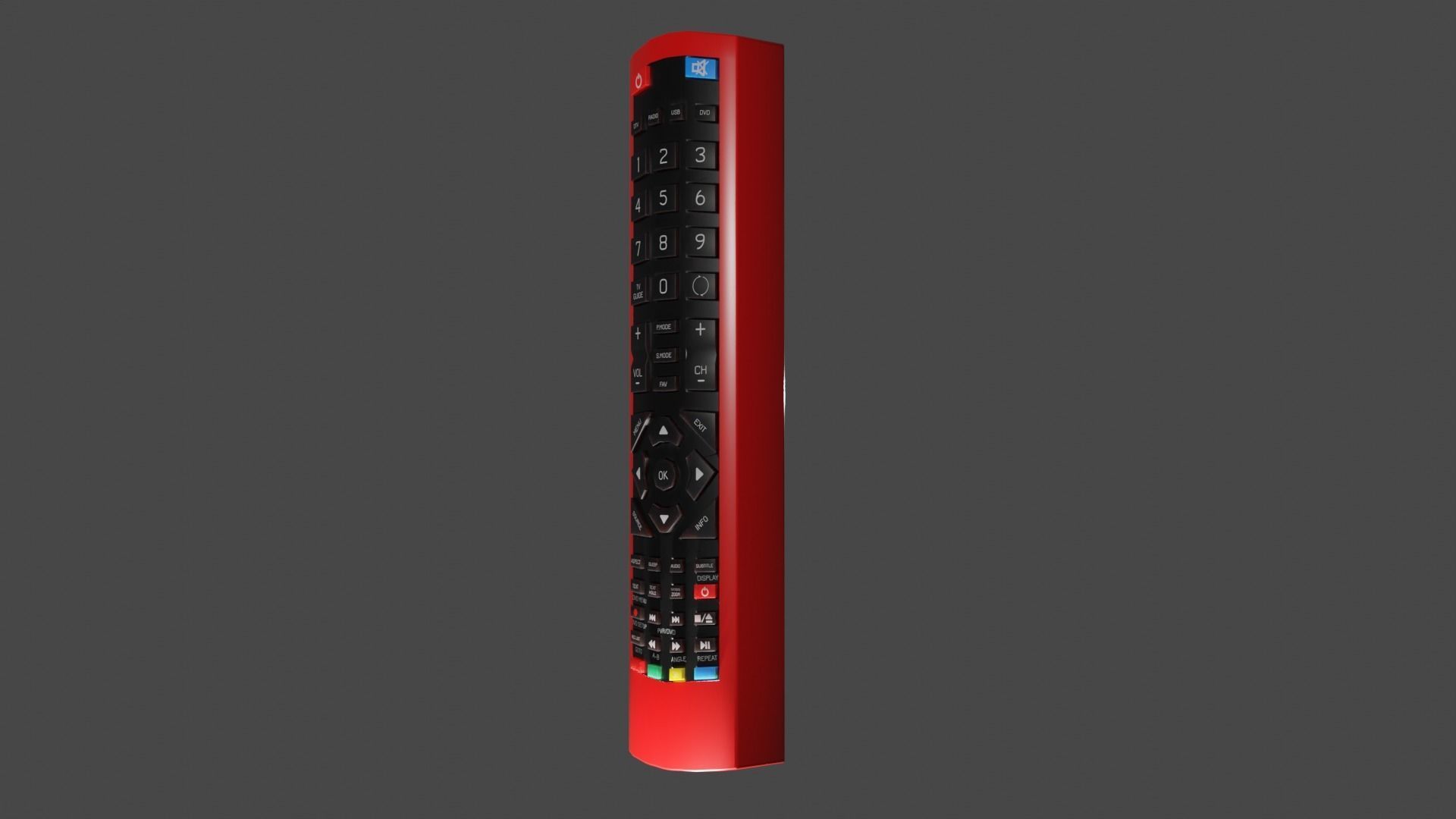 Red TV Remote Control 3D model_3