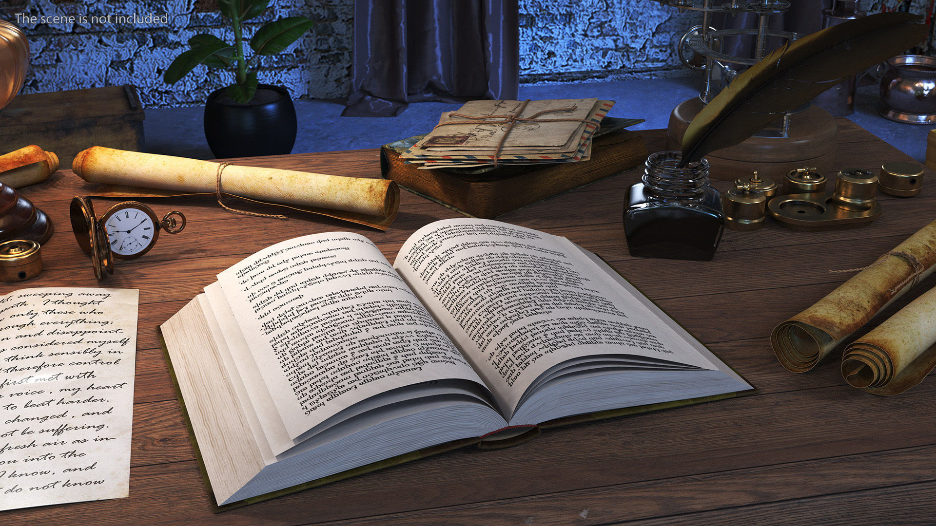 Hardback Book Elven Text Green Rigged 3D model