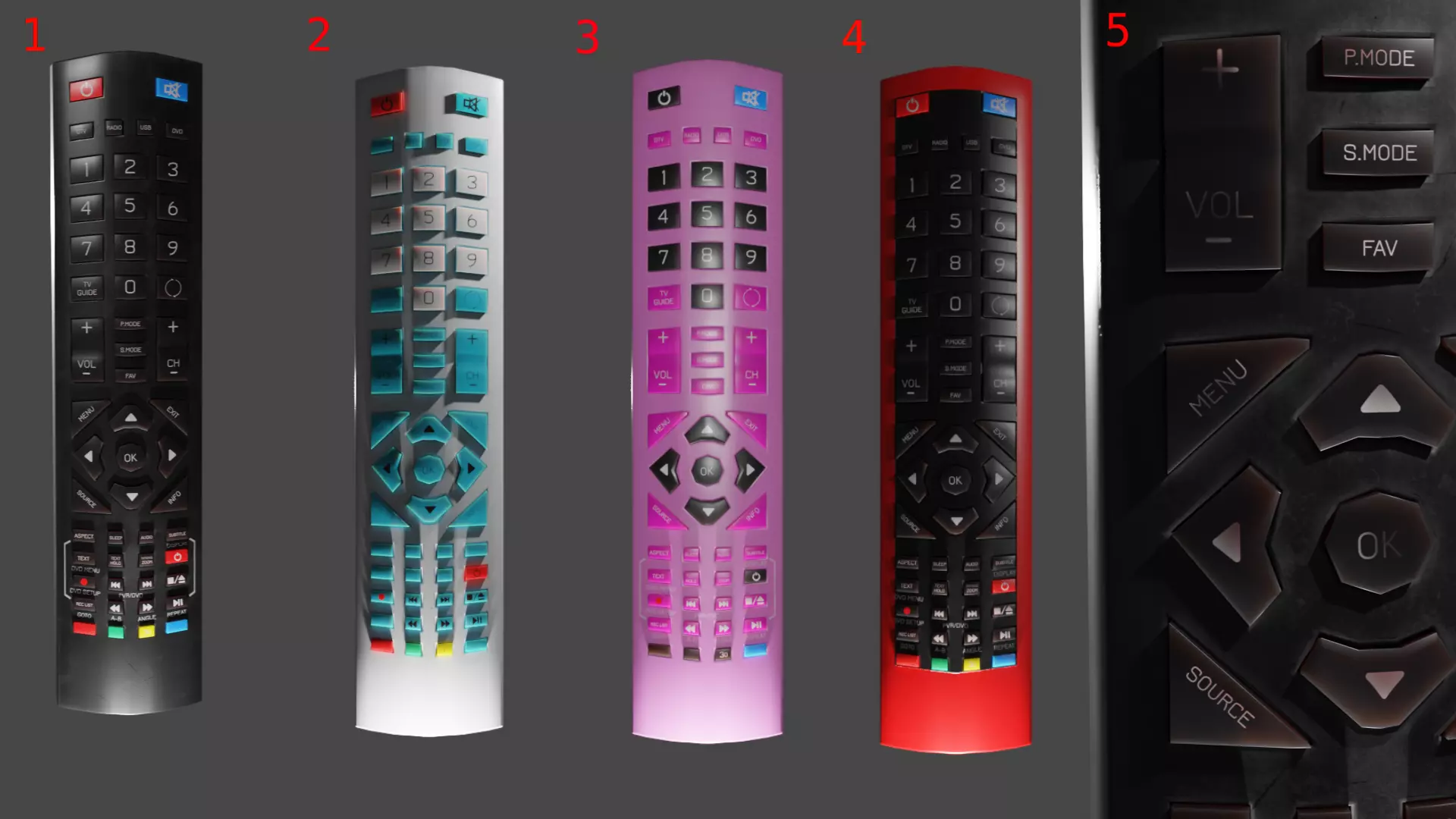 5 TV Remote Controls 3D Model Collection_0
