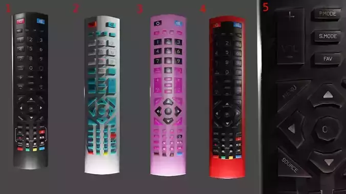 5 TV Remote Controls 3D Model Collection