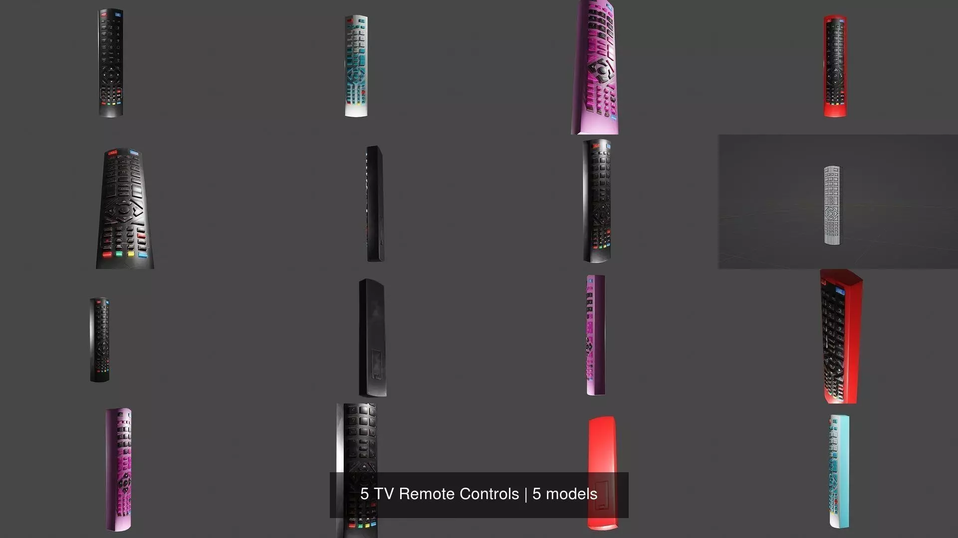 5 TV Remote Controls 3D Model Collection_1
