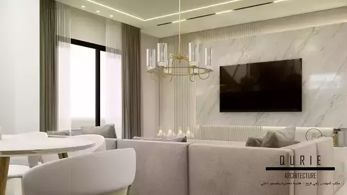 Kitchen Dining Living Room Interior Scene - Sketchup and Lumion