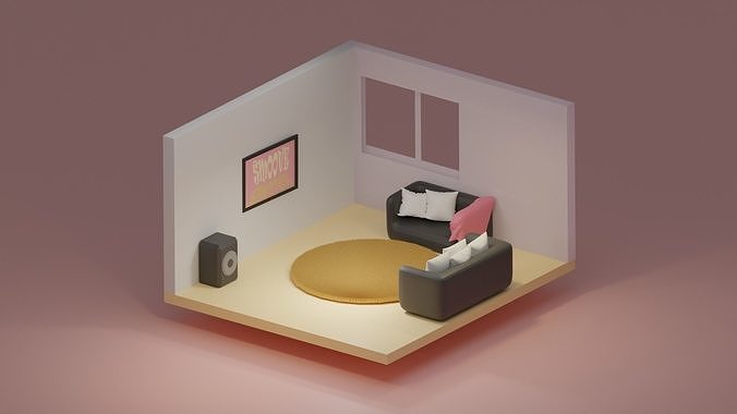 Basic living room Low-poly 3D model