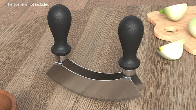Mezzaluna with Two Blades and Plastic Handles 3D model 2