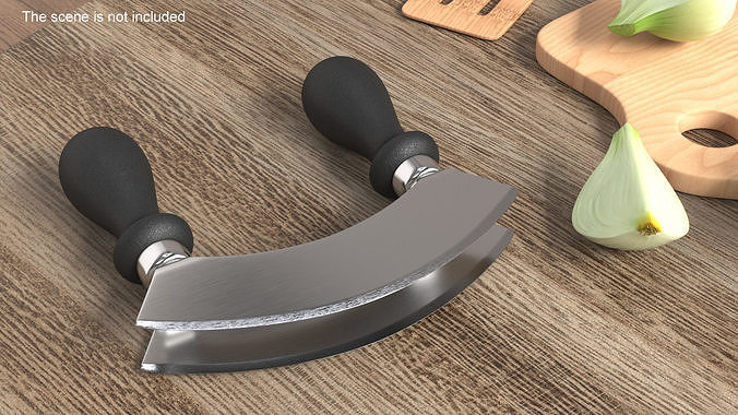 Mezzaluna with Two Blades and Plastic Handles 3D model