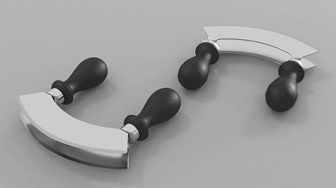 Mezzaluna with Two Blades and Plastic Handles 3D model 4
