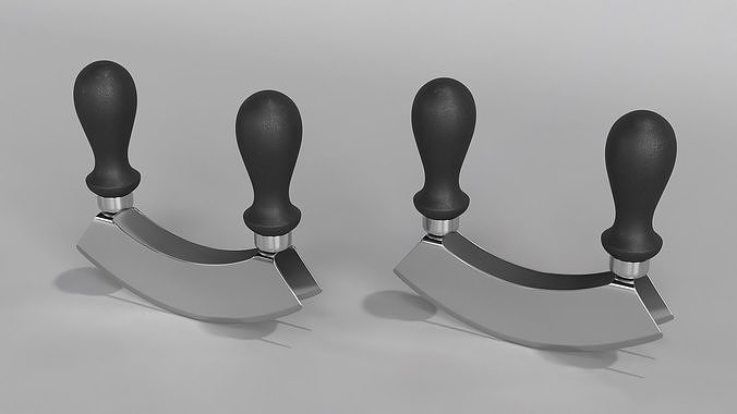 Mezzaluna with Two Blades and Plastic Handles 3D model 3