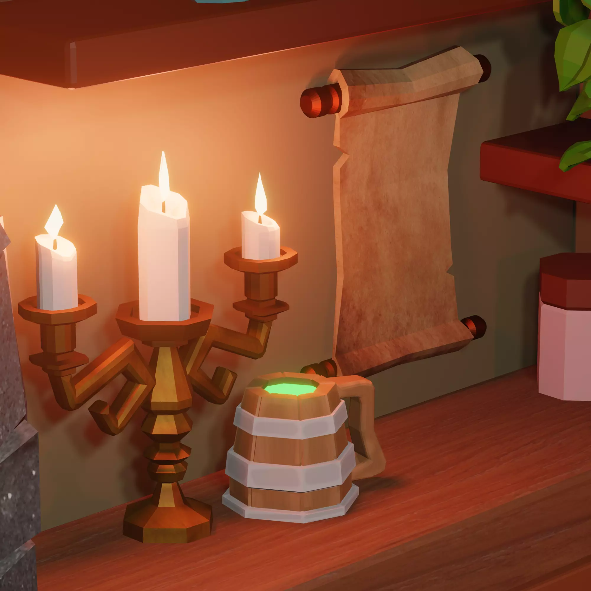 FREE-LOW POLY-COLORIZED-3 Models-Rustic Tavern Asset Pack Free low-poly 3D model