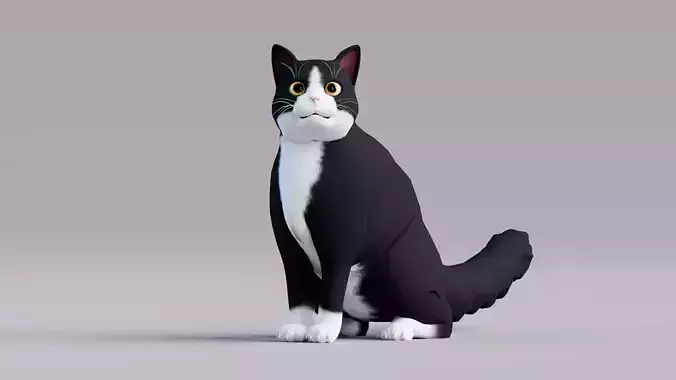 Low Poly - Stylized cats - Bicolor Cat Low-poly 3D model