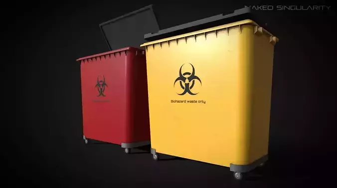 Biohazard Container - Red yellow - Laboratory equipment Low-poly 3D model