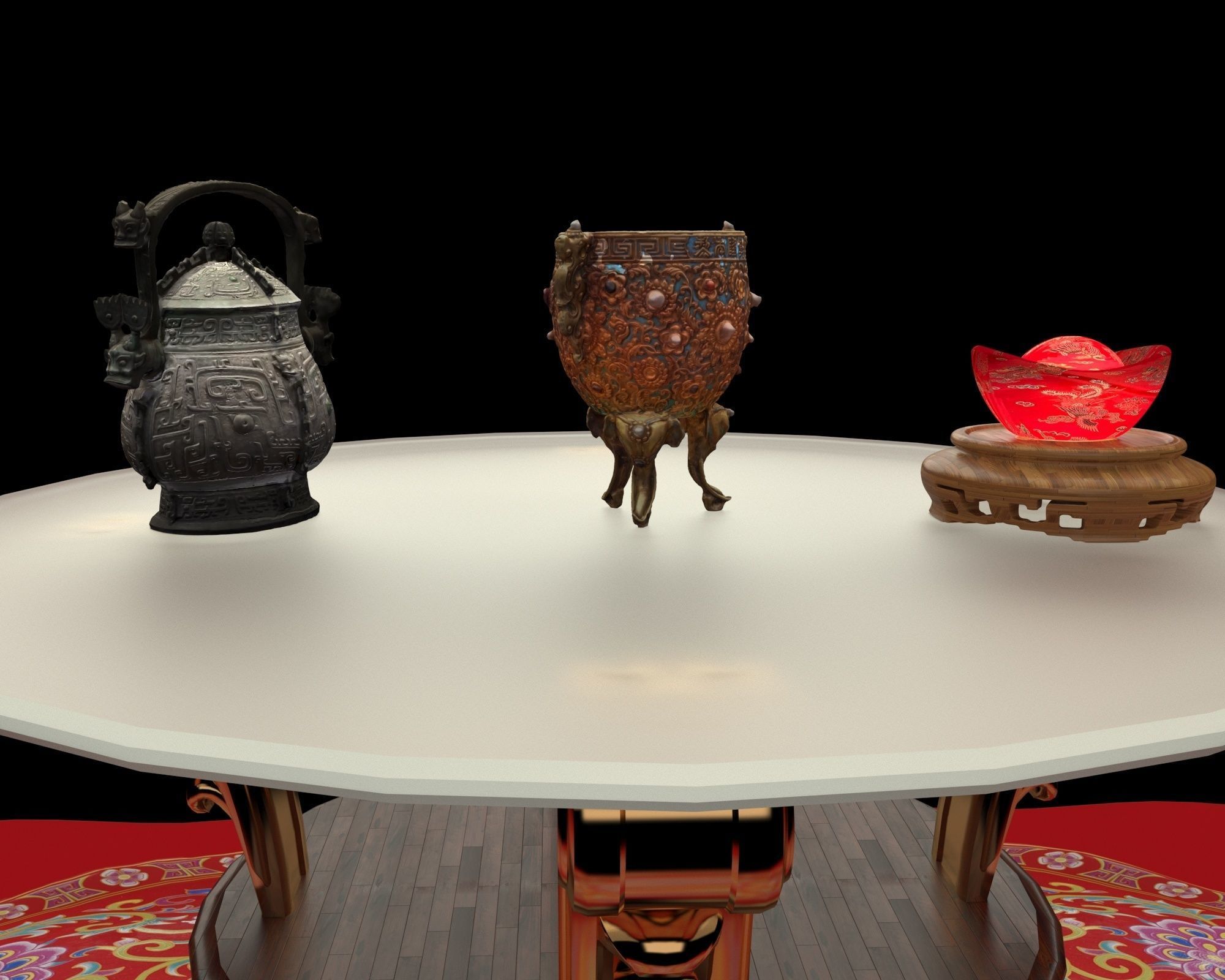 Chinese wine vessel and cup  3D model_1