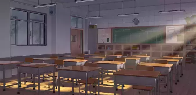 blender 3D to 2D Classroom scene 3D model