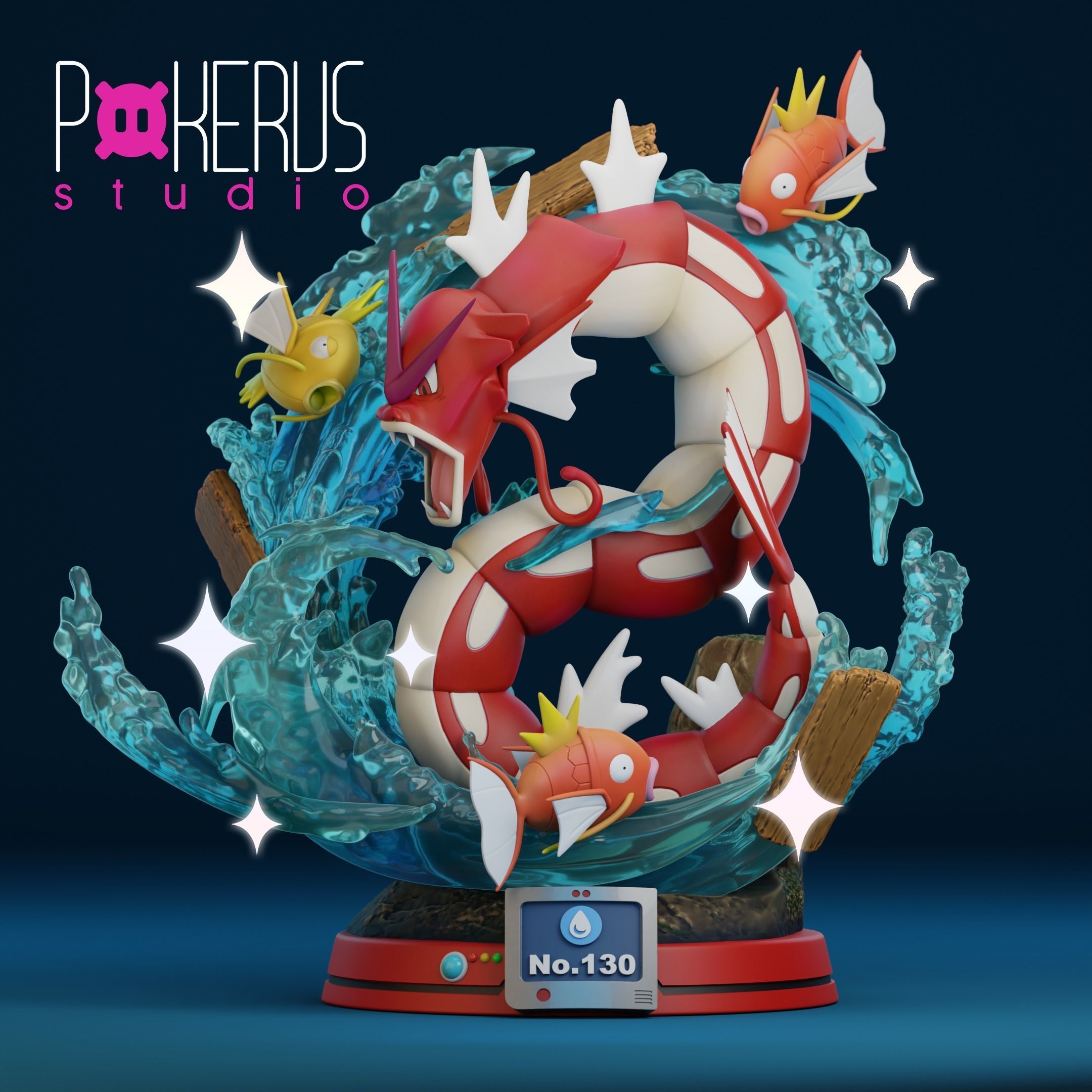 Gyarados and Magikarp Statue 3D print model_1