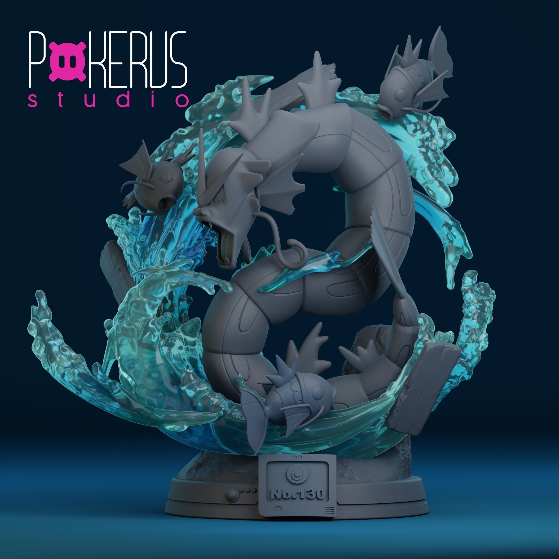 Gyarados and Magikarp Statue 3D print model_5