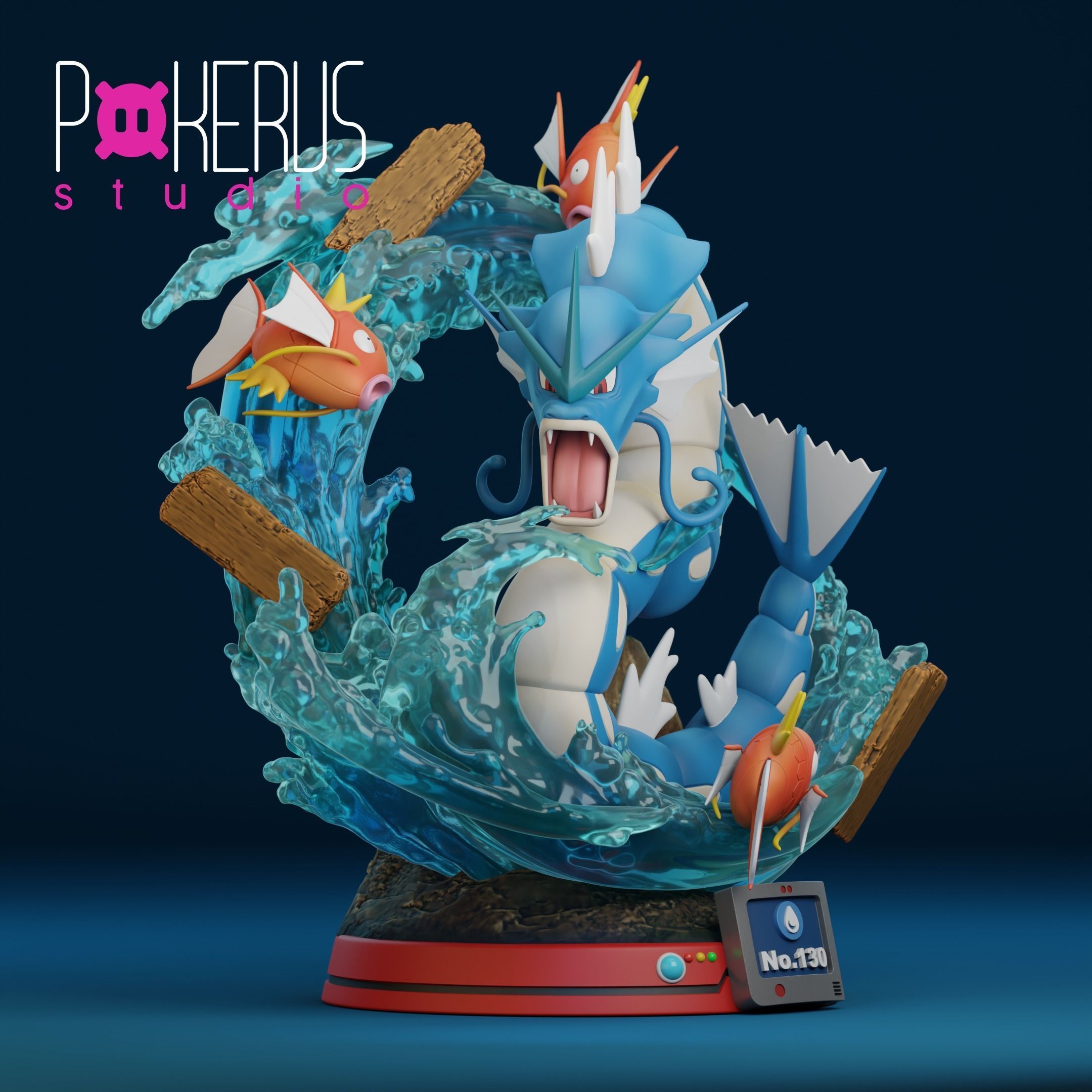 Gyarados and Magikarp Statue 3D print model_3