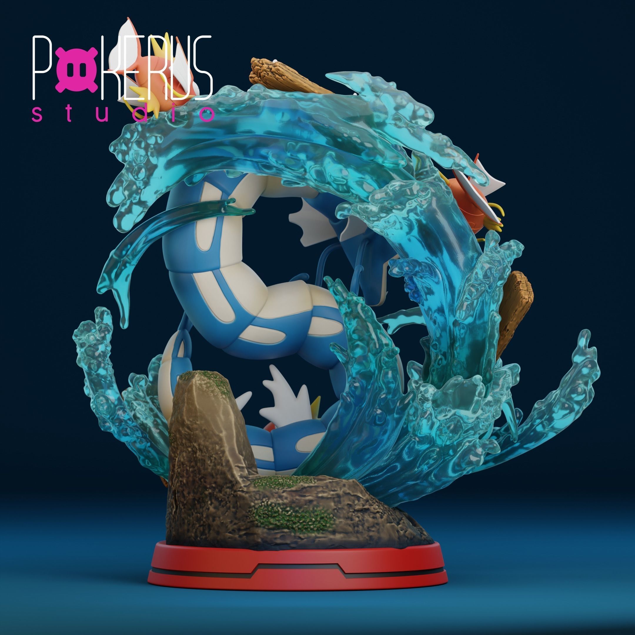 Gyarados and Magikarp Statue 3D print model_4