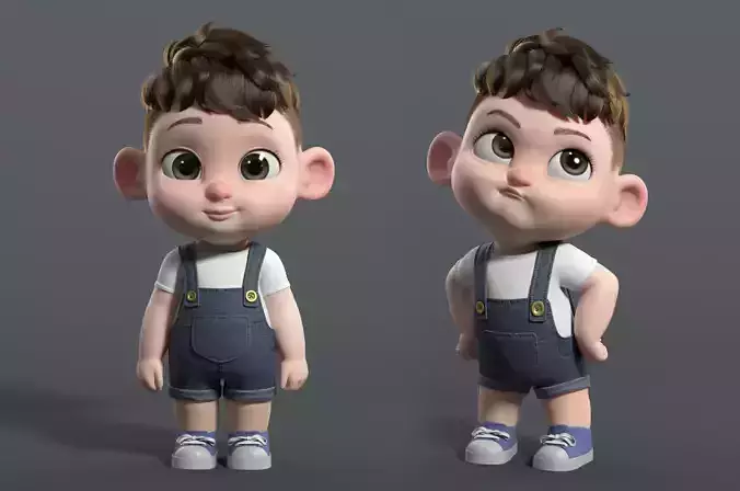 Cute cartoon boy meat toot younger brother