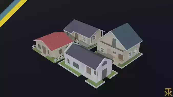 Cartoon country house Polygonal Style