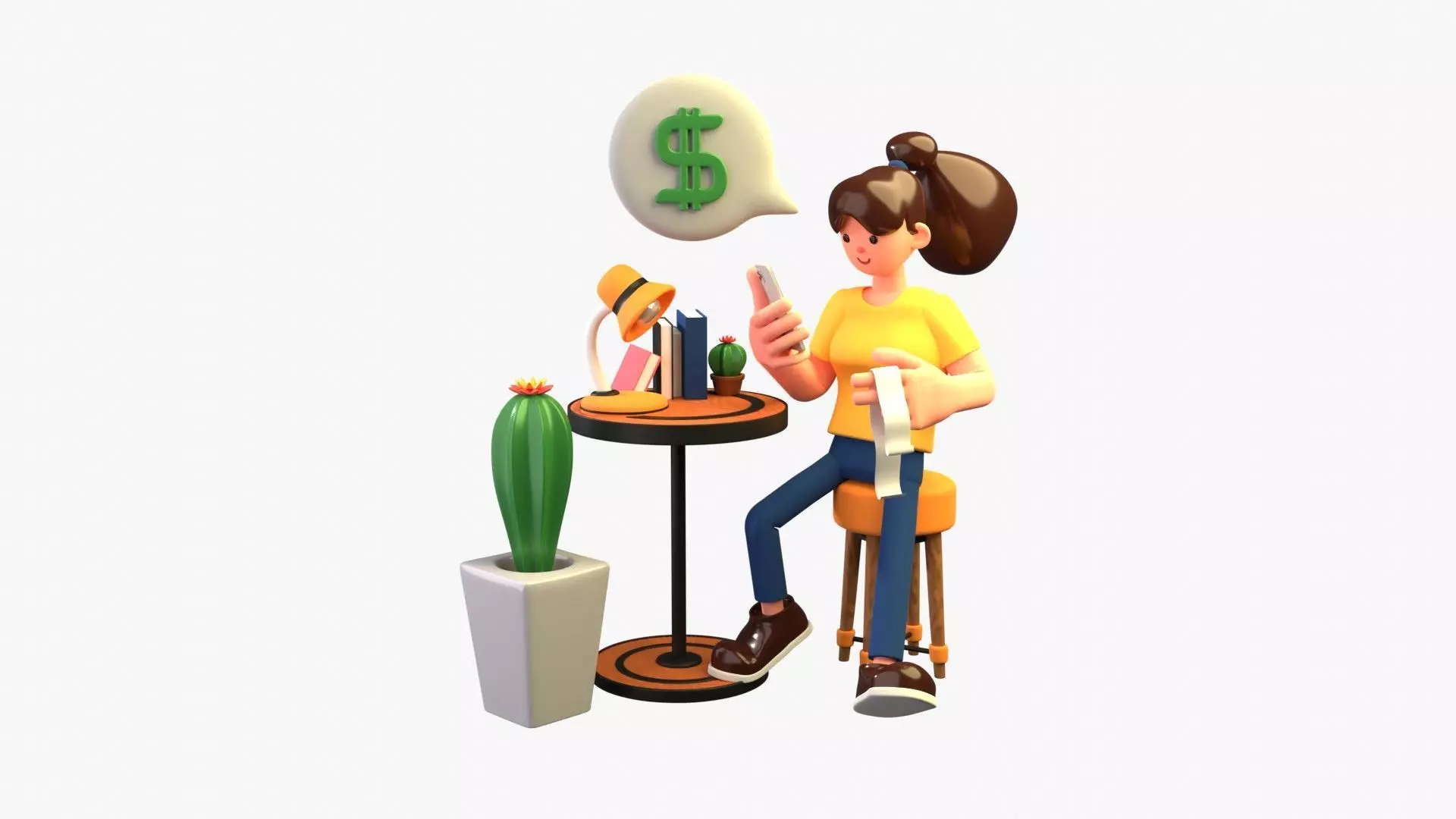 Woman doing online bill payment 3D model