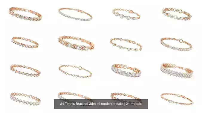 24 Tennis Bracelet 3dm stl renders details 3D Model Collection