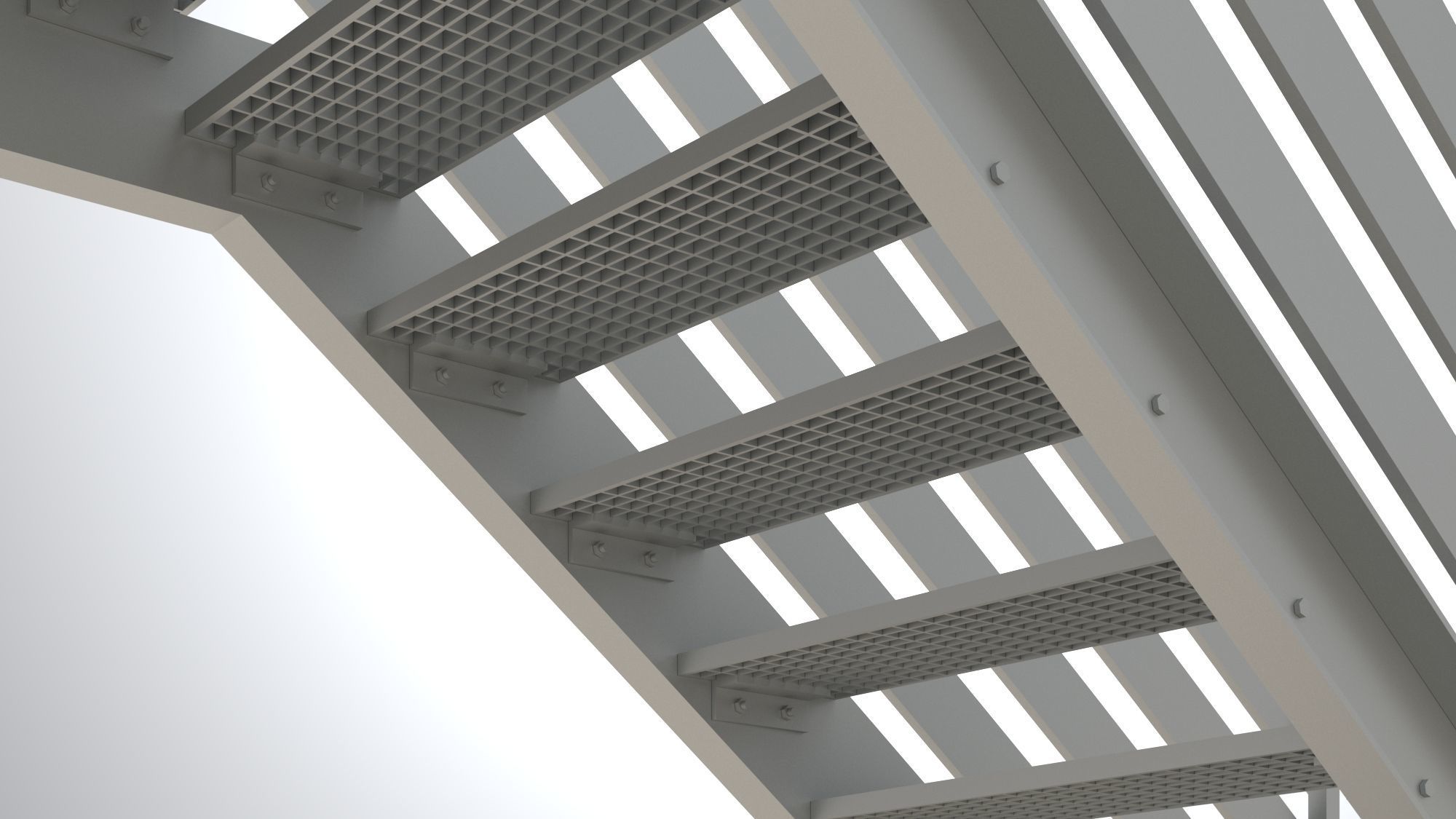 Steel Grating Stairs 3D model_3