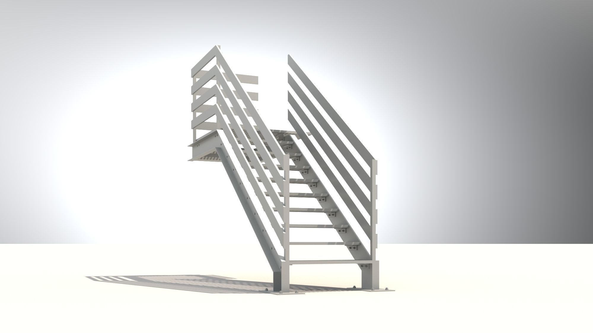 Steel Grating Stairs 3D model_5