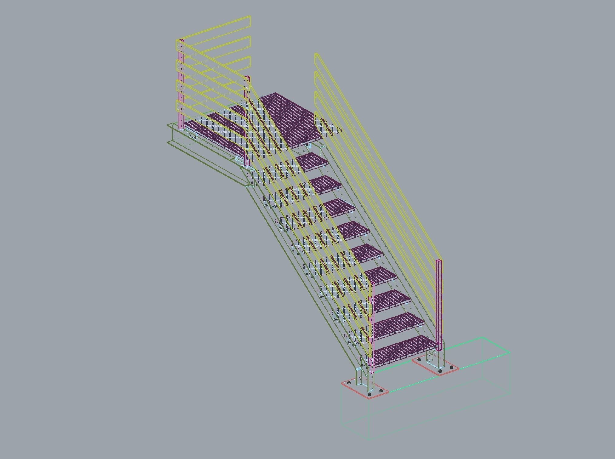 Steel Grating Stairs 3D model_6
