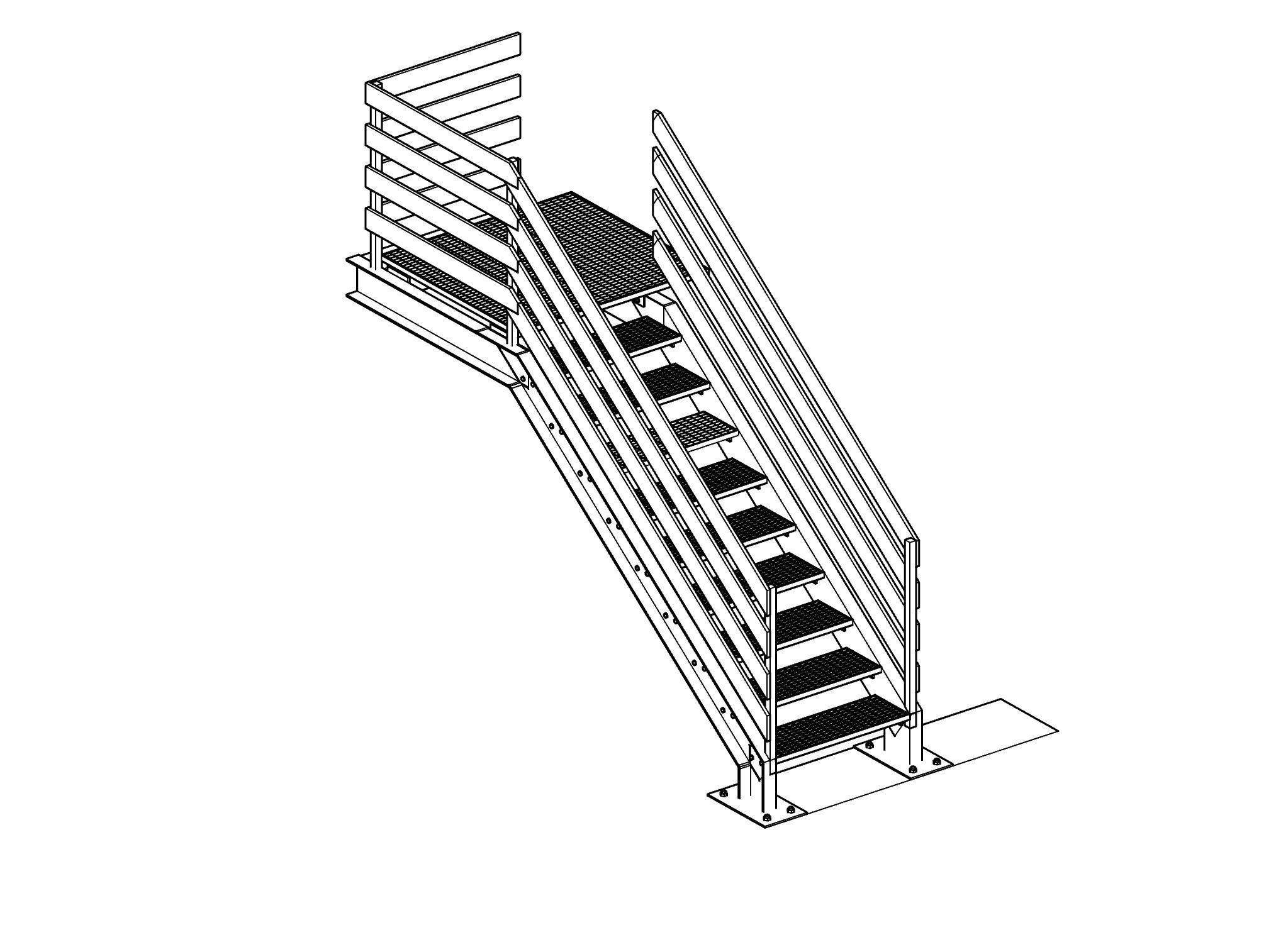 Steel Grating Stairs 3D model_7