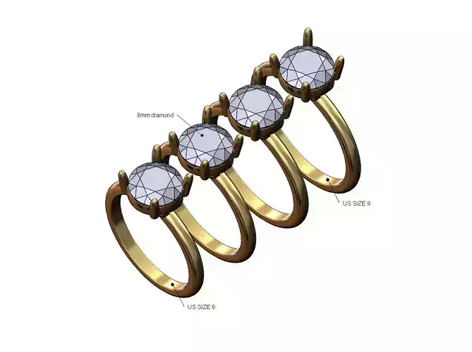 Open arches setting 8mm diamond solitaire ring US sizes 6to9