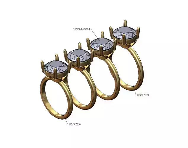 Open arches setting 10mm diamond solitaire ring US sizes 6to9