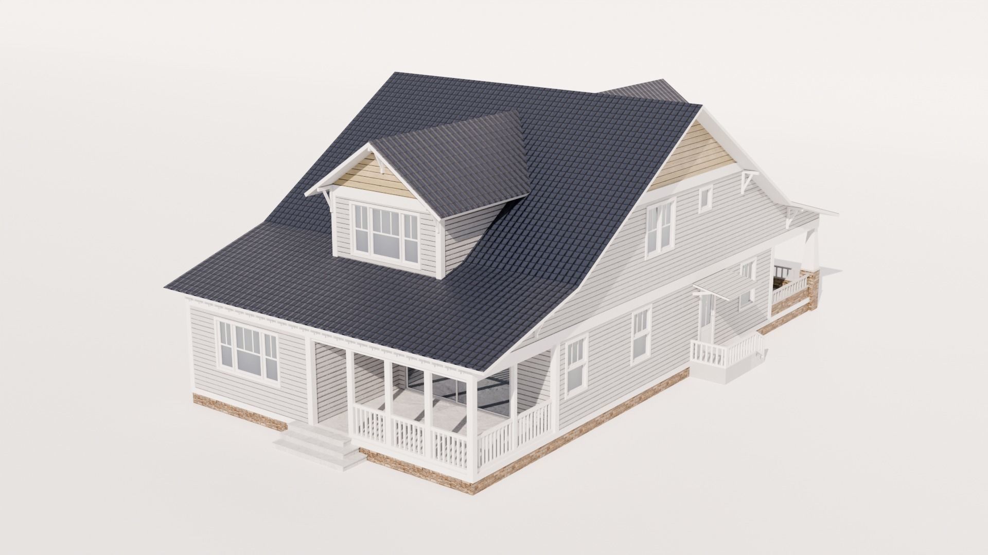 Craftsman Style House Low-poly 3D model_5