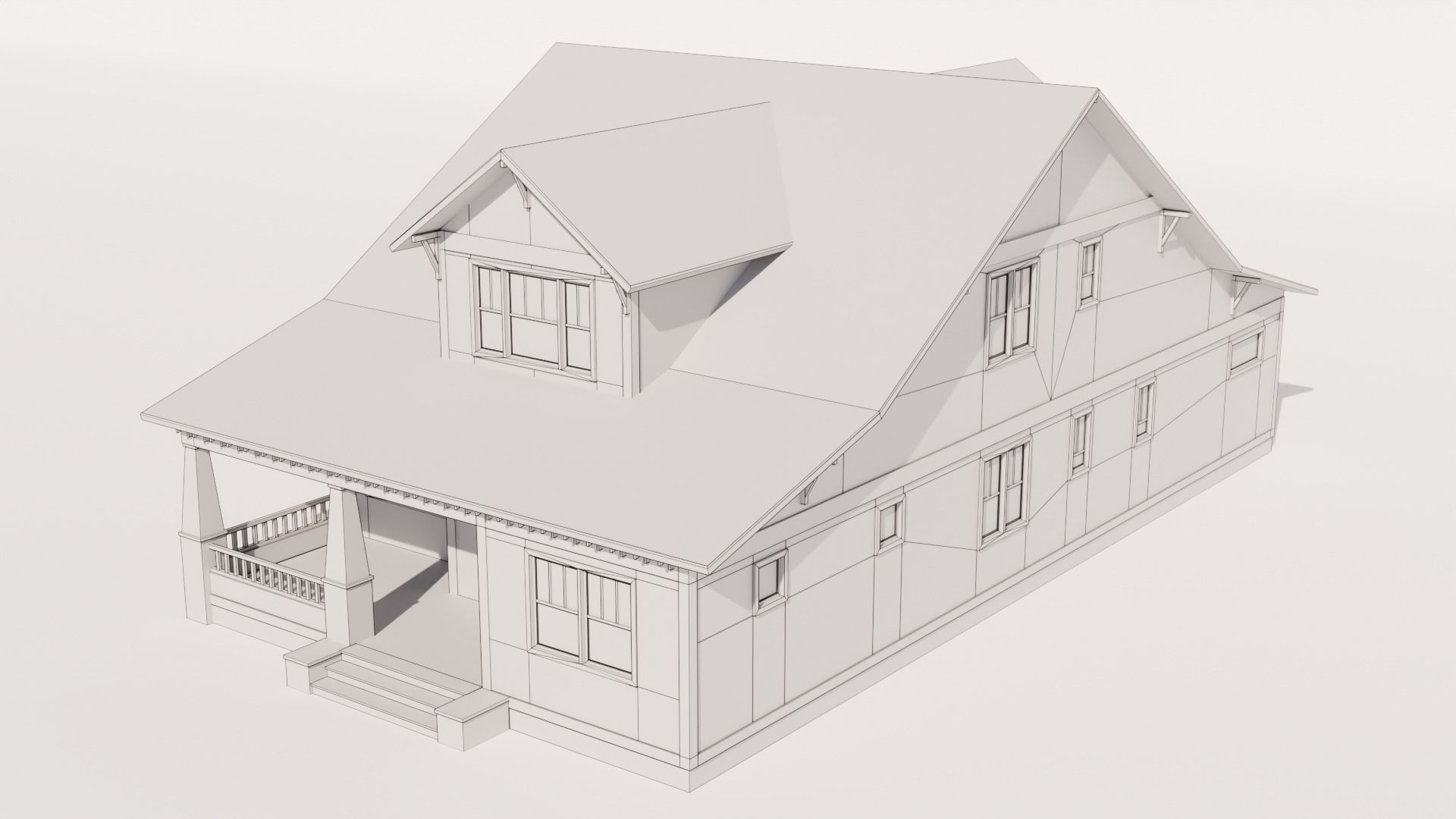Craftsman Style House Low-poly 3D model_11