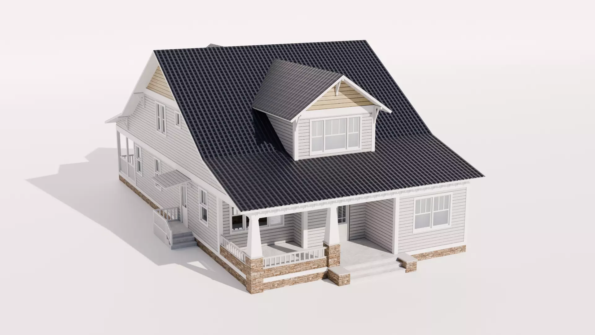 Craftsman Style House Low-poly 3D model_0