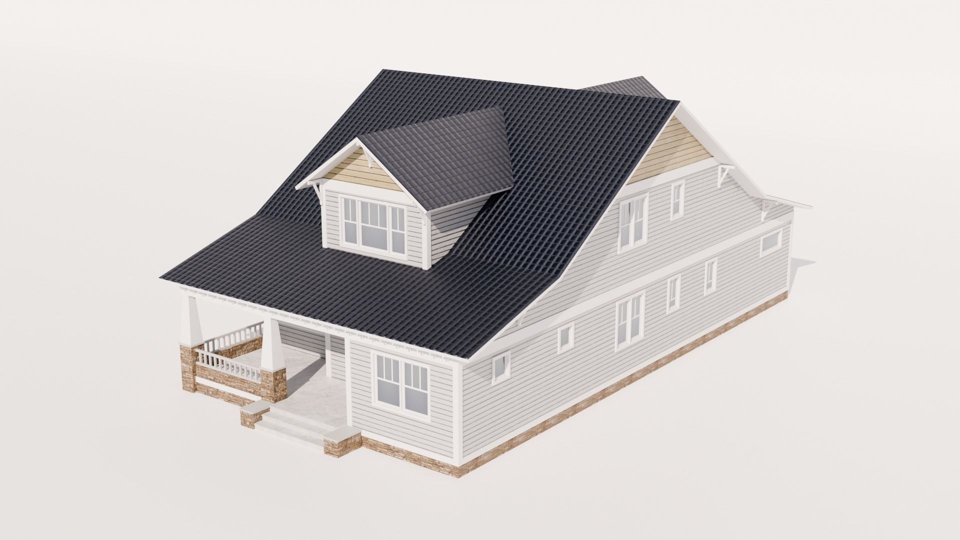Craftsman Style House Low-poly 3D model_2