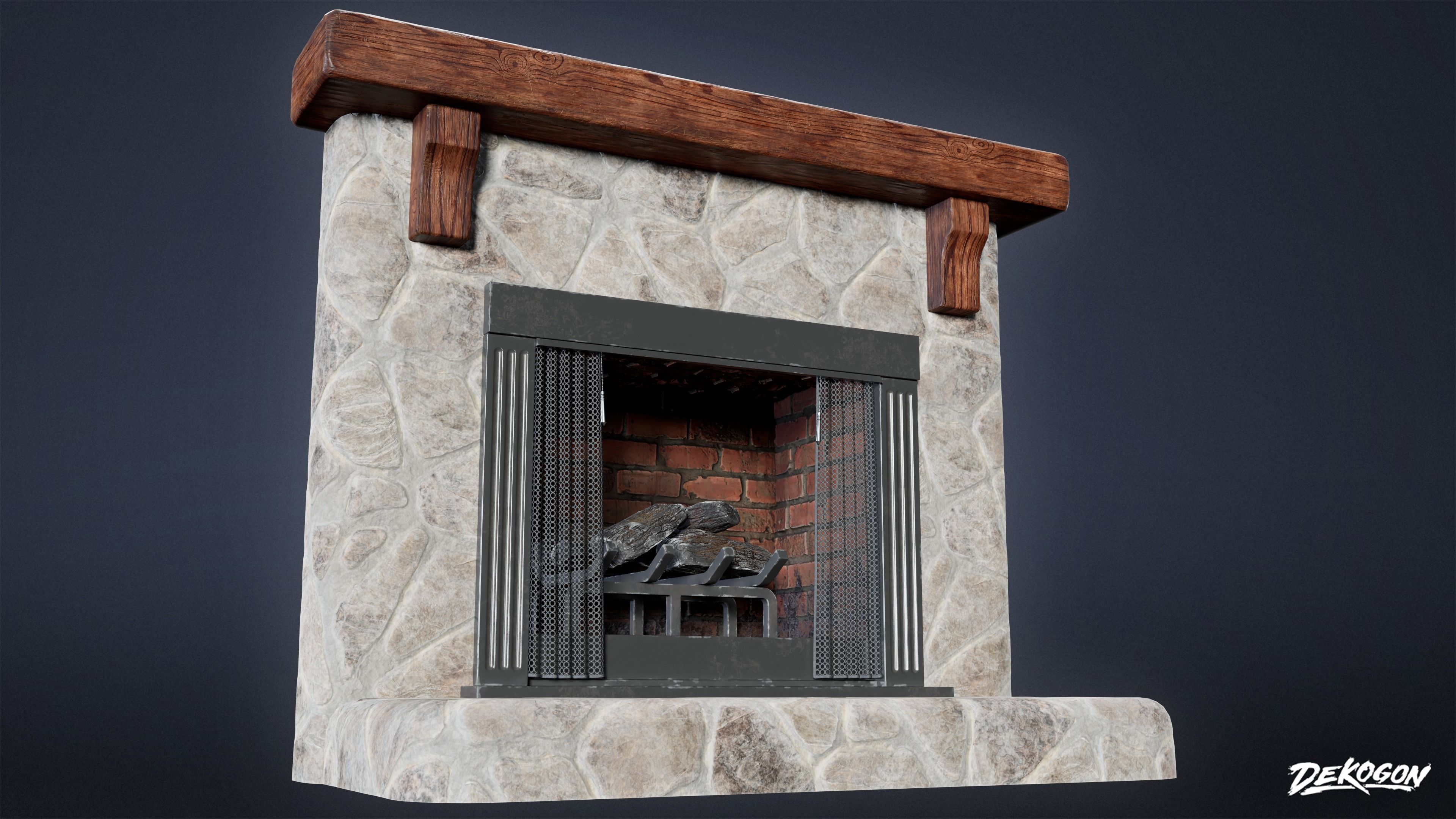 SUBURBS - Fireplace 19 - LOW POLY AND NANITE Low-poly 3D model_3