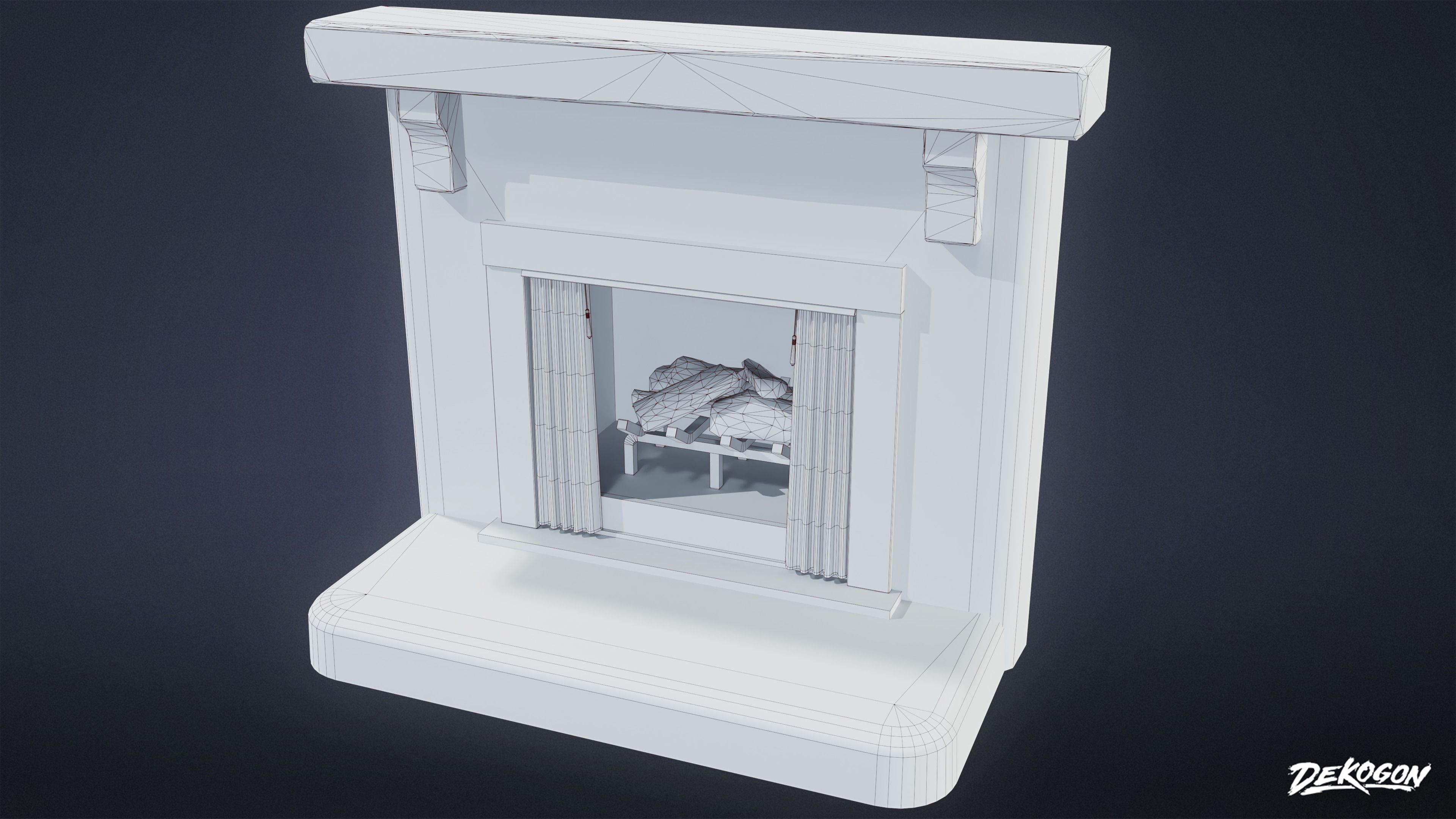 SUBURBS - Fireplace 19 - LOW POLY AND NANITE Low-poly 3D model_8