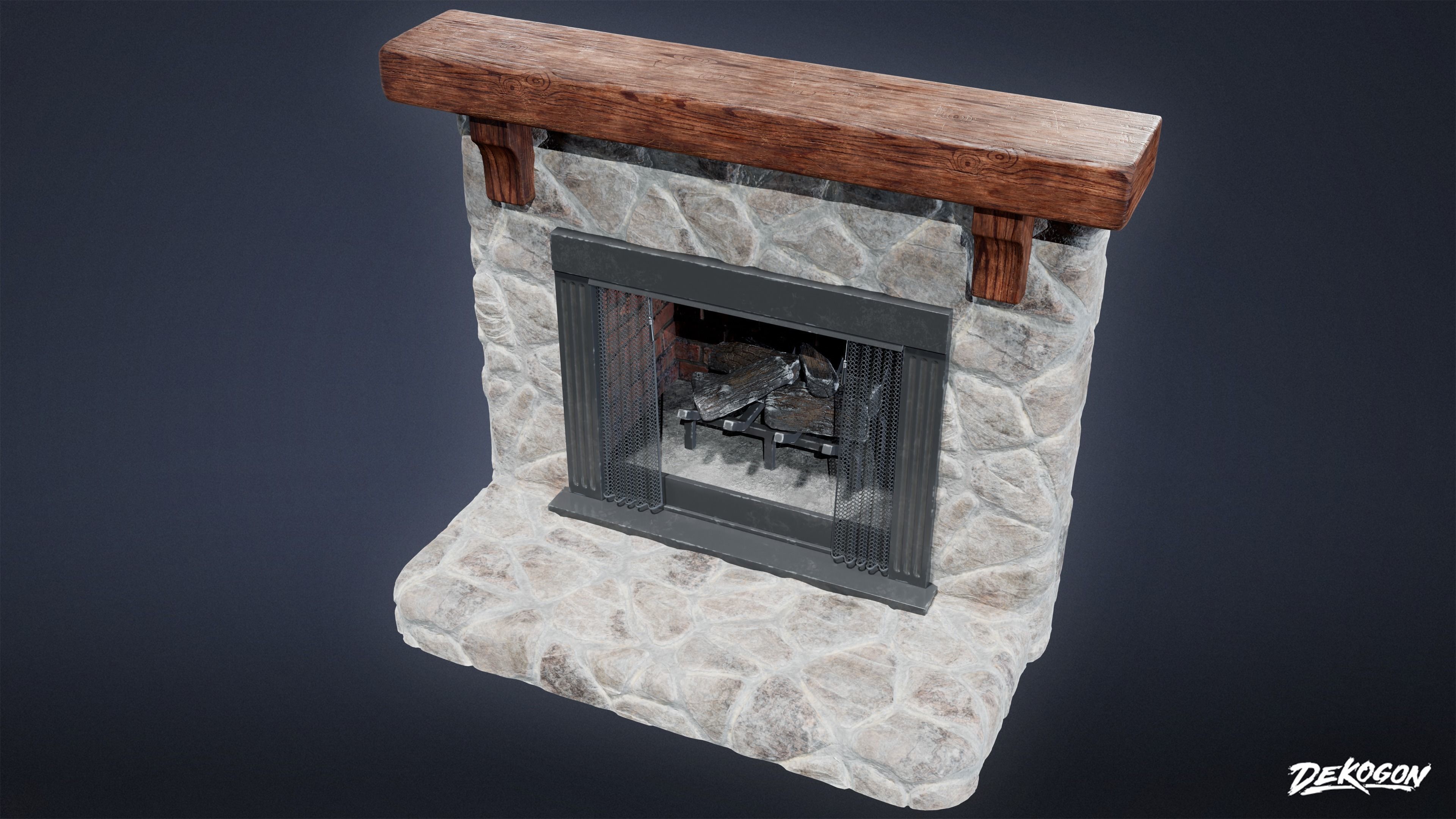 SUBURBS - Fireplace 19 - LOW POLY AND NANITE Low-poly 3D model_4