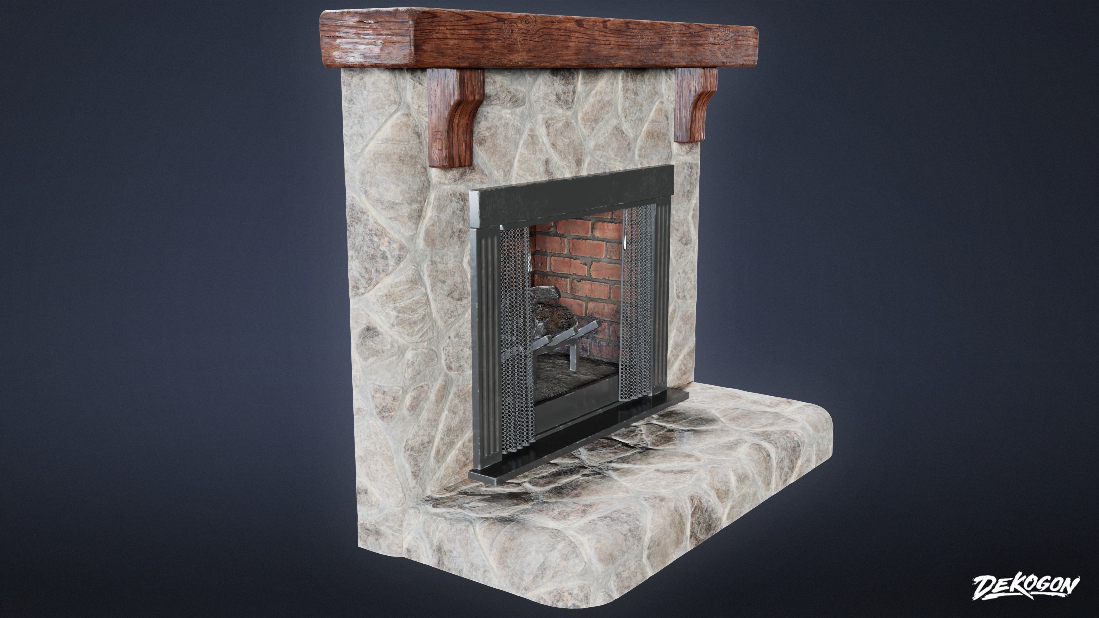 SUBURBS - Fireplace 19 - LOW POLY AND NANITE Low-poly 3D model_2
