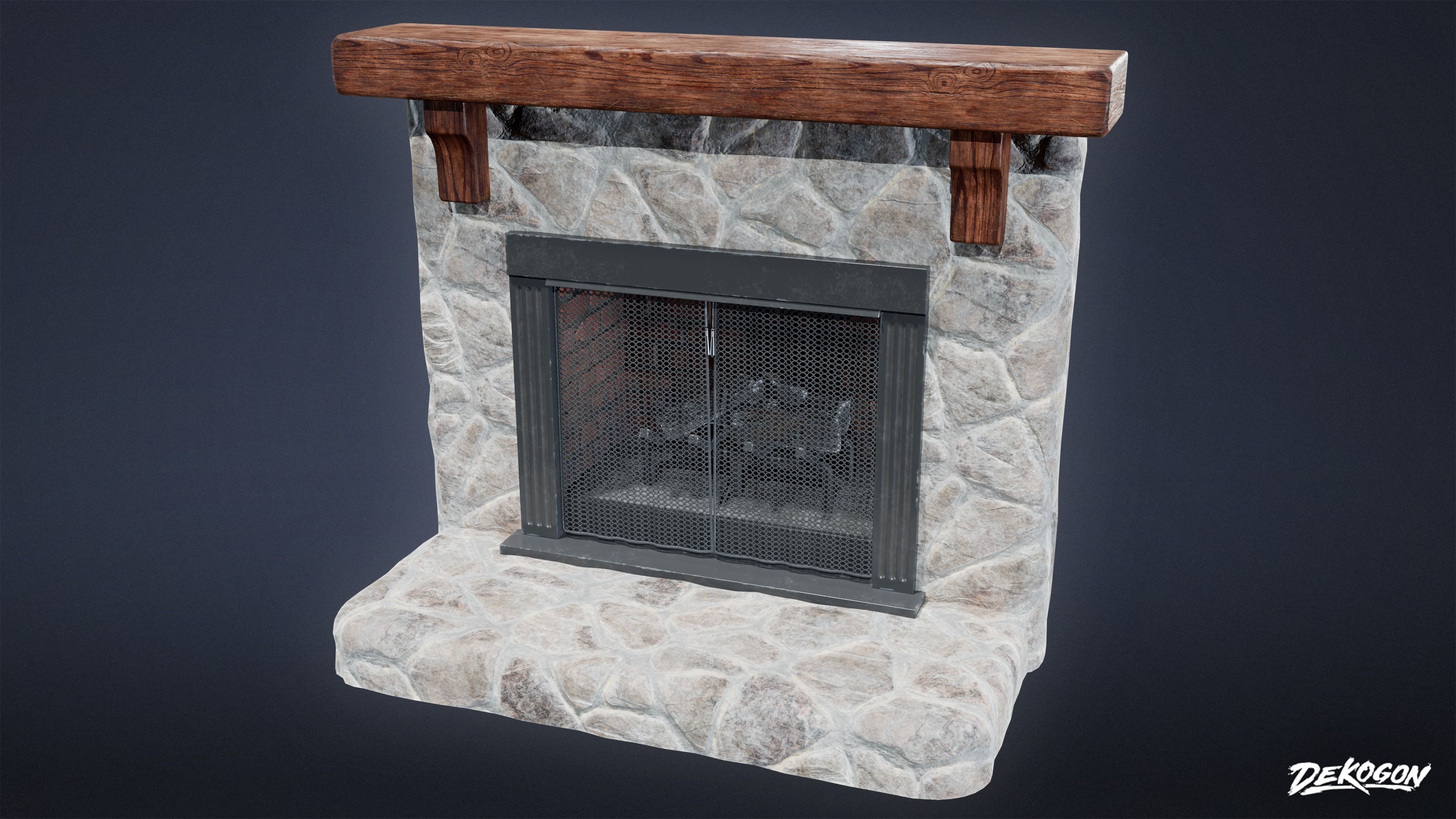 SUBURBS - Fireplace 19 - LOW POLY AND NANITE Low-poly 3D model_5
