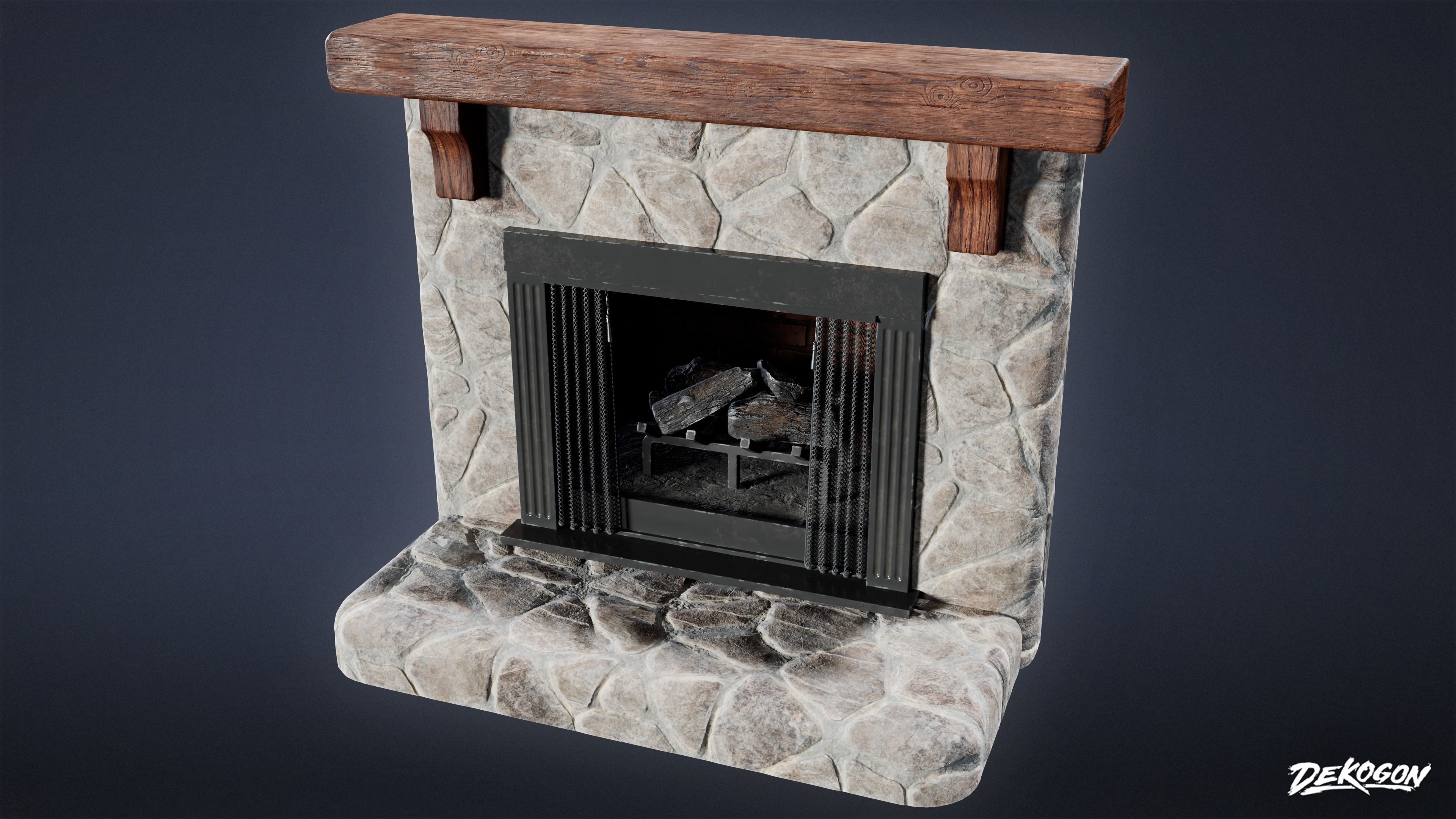 SUBURBS - Fireplace 19 - LOW POLY AND NANITE Low-poly 3D model_1