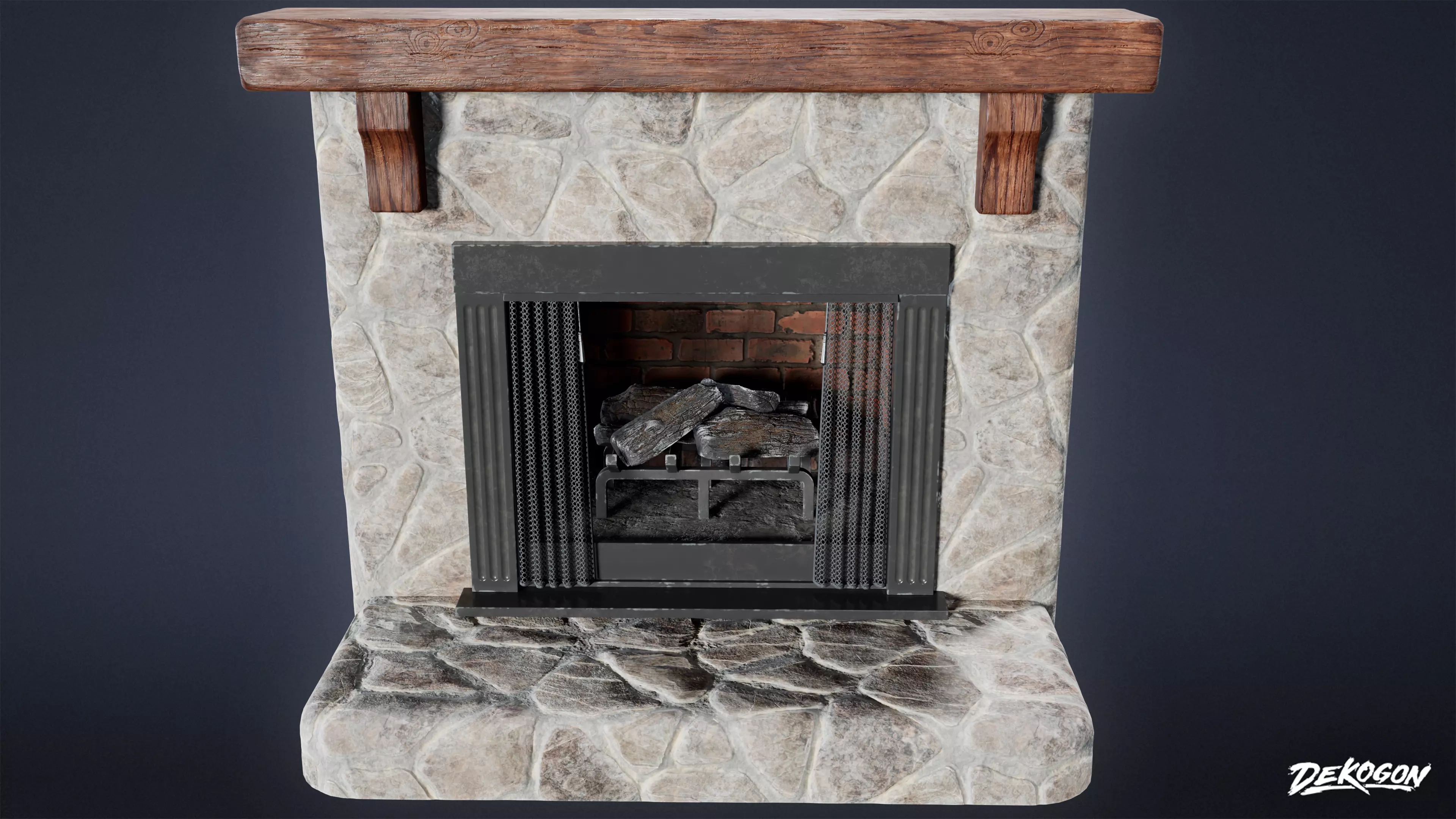 SUBURBS - Fireplace 19 - LOW POLY AND NANITE Low-poly 3D model_0