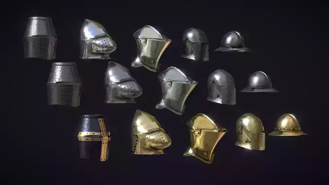Medieval Helmets - Authentic Collection Low-poly 3D model