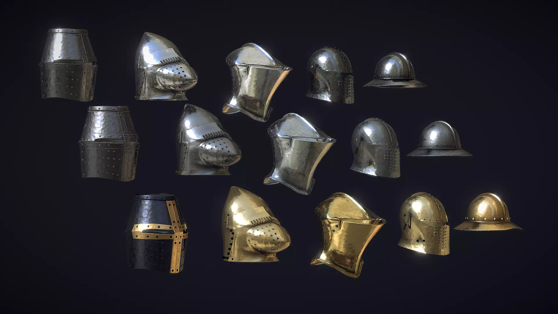 Medieval Helmets - Authentic Collection Low-poly 3D model_0