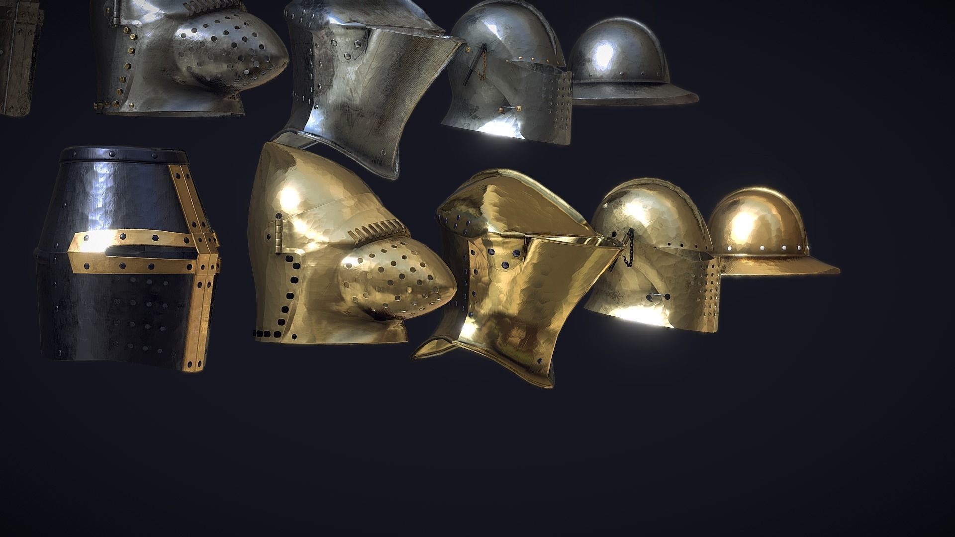 Medieval Helmets - Authentic Collection Low-poly 3D model_6
