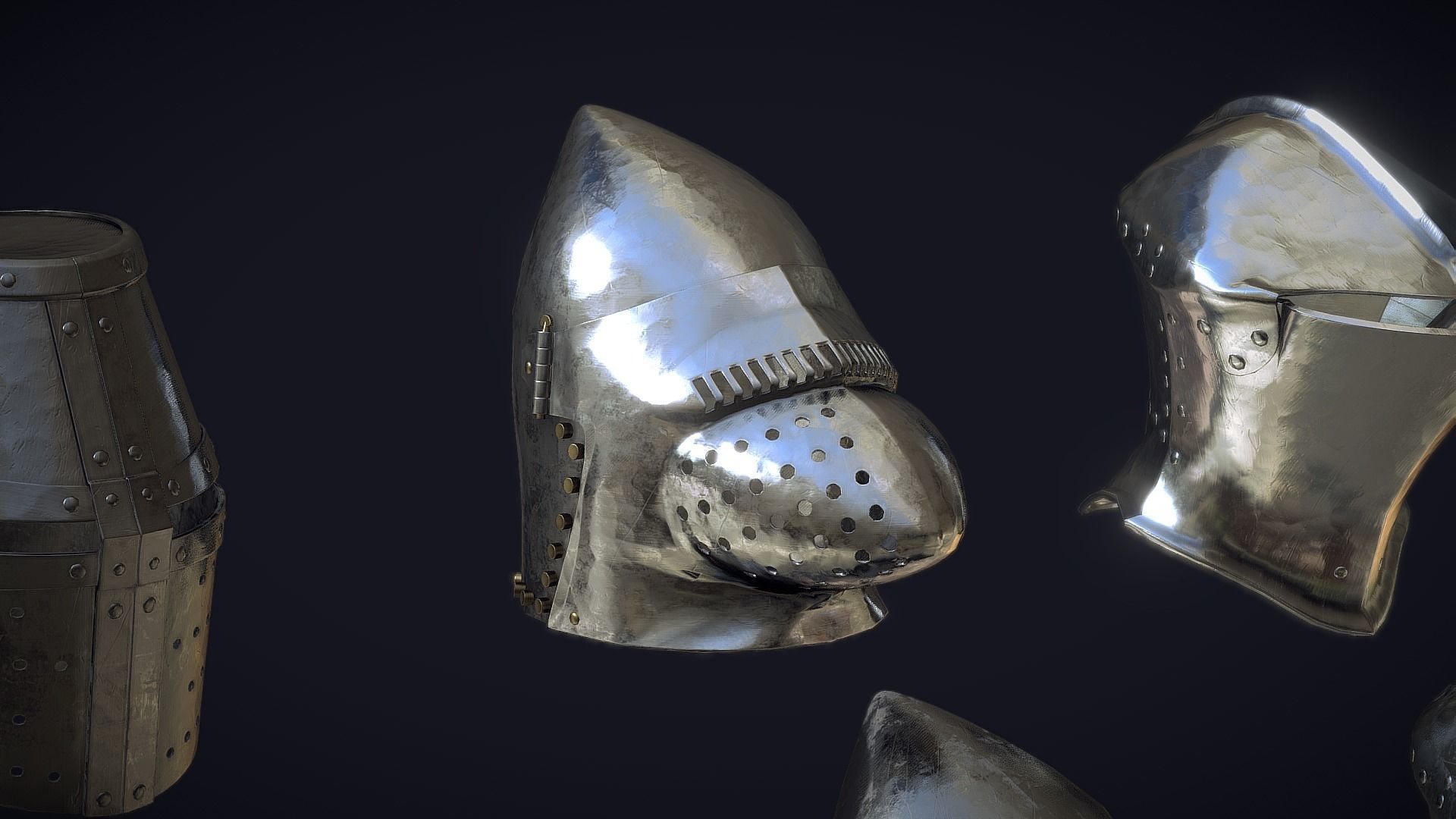 Medieval Helmets - Authentic Collection Low-poly 3D model_2