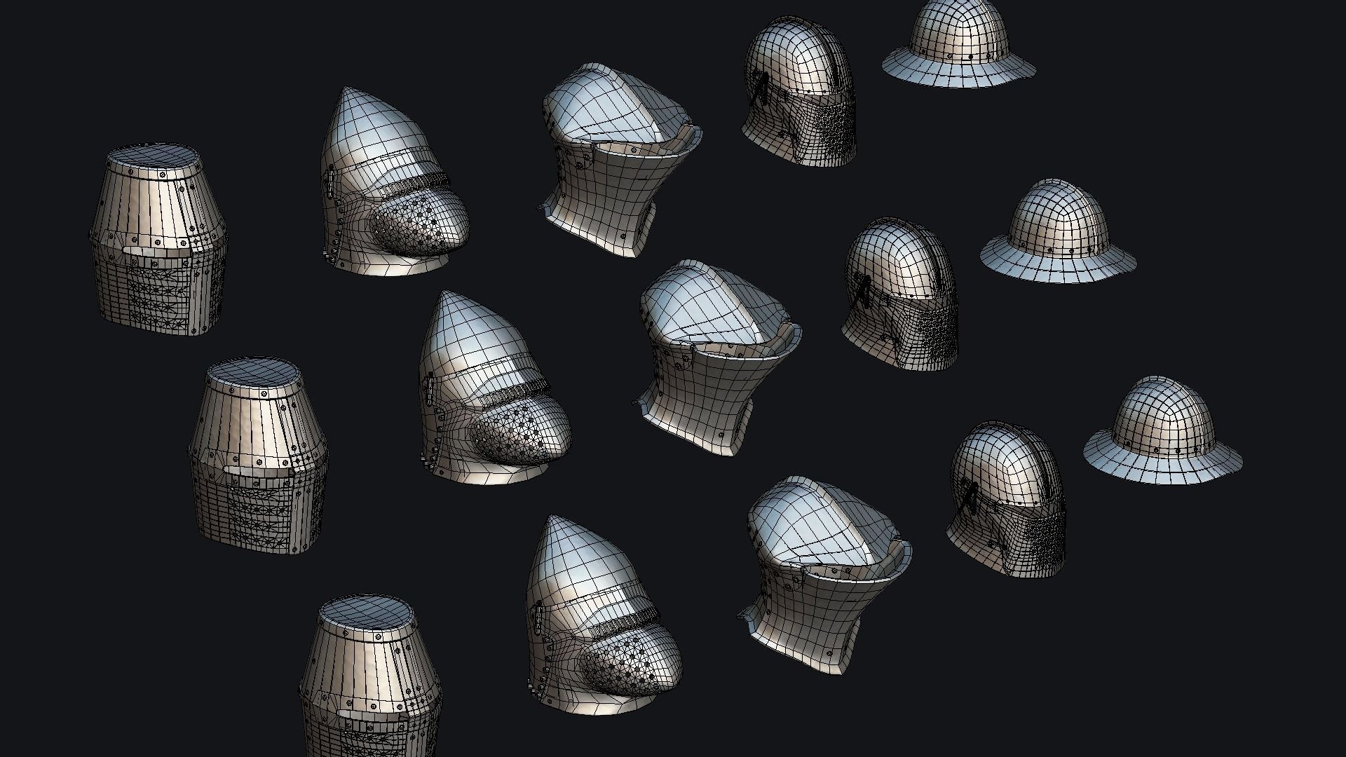 Medieval Helmets - Authentic Collection Low-poly 3D model_8